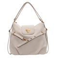 Chic beige large capacity shoulder bag with gold metal logo and decorative strap - Off White