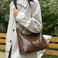 Retro deep brown leather underarm bag with gold chain and vintage texture for women - Dark Brown