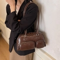 Vintage Braune Bowlingtasche aus Kunstleder mit zwei Taschen und Glanzfinish - Braun