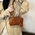 Bolso de hombro retro marrón con monedero cuadrado y asas finas para mujer casual - Marrón
