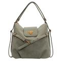 Vintage grey tote bag in matte synthetic leather with gold hardware and shoulder straps - Green