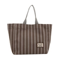 Borsa tote a righe in velluto a coste marrone e grigio con etichetta CAMPING e manici - Grigio