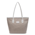 Bolso tote de lona minimalista con ribete en contraste y gran capacidad para diario - Blanco Roto