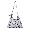 Borsa tote in tela bianca con stampa a farfalla nera e ampia tracolla regolabile - Fiocco Nero