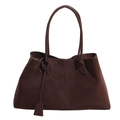 Large capacity matte dark brown suede tote bag with slim handles and matching bag tag - Brown