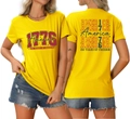Detailed front and back view of 1776 America 250 years of freedom yellow cotton t-shirt - Yellow