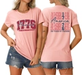 Detailed front and back view of 1776 America 250 Years of Freedom pink cotton t-shirt - Pink