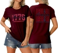 Detail of 1776 America vintage print on both sides of a burgundy cotton t-shirt - Burgundy