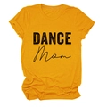 T-shirt gialla in cotone stesa con stampa grafica DANCE Mom nera e scollo rotondo - S / Giallo Senape (Testo Nero)