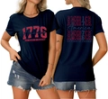 Navy blue t-shirt with 1776 America 250 years print showing front and back detail view - Navy Blue