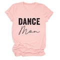 Detail of pink cotton T-shirt featuring black DANCE Mom artistic typography and crew neck - Pink (Black Text)