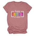 Dettaglio testo happy FIRST DAY of school su t-shirt rosa polvere in cotone girocollo - Taglia S / Top / Oro rosa