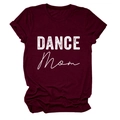 Detailed view of burgundy crew neck T-shirt with white DANCE MOM print and folded sleeves - Wine Red (White Text)