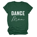 Detail of dark green cotton T-shirt featuring white DANCE Mom print and round neck - Retro Green (White Text)