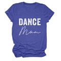 Detail of the white DANCE MOM print on a blue cotton short sleeve t-shirt surface - Retro Blue (White Text)