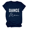 Detail of navy blue cotton t-shirt featuring white DANCE Mom print and rolled cuffs - Navy Blue (White Text)