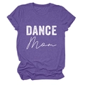 Detail of rolled cuffs and vintage Dance Mom print on heather purple cotton t-shirt - Purple (White Text)