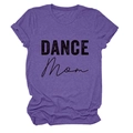 Close-up of DANCE MOM printed purple T-shirt with fixed rolled sleeves and soft fabric - Purple (Black Text)