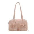 Elegante borsa a spalla rosa pallido capiente con doppie tasche a fiocco e zip - Senza ciondolo / Rosa