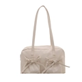 Elegante borsa a spalla bianco crema con tasche a fiocco e grande capienza - Senza ciondolo / Bianco Sporco