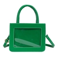 Sac à main vert en cuir PU avec fenêtre PVC transparente et bandoulière réglable dorée - Vert
