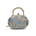 Abendtasche aus blauem Satin mit goldener Stickerei und metallischem Obergriff - Blau