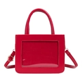 Sac à main carré rouge élégant avec fenêtre transparente et bandoulière femme - Rouge