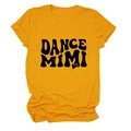 Dettaglio della maglietta in cotone giallo senape con stampa DANCE MIMI e cuore - S / Giallo Senape (Testo Nero)