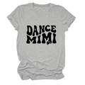 Detail of soft cotton fabric and DANCE MIMI print on a grey casual short sleeve T-shirt - Light Gray (Black Font)