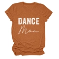 Detail of rolled cuffs and vintage Dance Mom print on rust-colored cotton t-shirt - Burnt Orange (White Text)