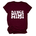 Detail of burgundy crewneck T-shirt showing white DANCE MIMI art print and heart detail - Wine Red (White Font)