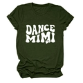 Detail of dark green crew neck T-shirt featuring white DANCE MIMI printed text and heart - Army Green (White Font)
