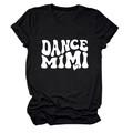 Detailed view of black crew neck T-shirt featuring white DANCE MIMI print and heart - Black (White Font)