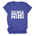 Detail of purple-blue short sleeve T-shirt showing marl fabric and Dance Mimi logo - Retro Blue (White Font)