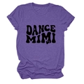Detail of soft purple crewneck T-shirt with bold DANCE MIMI logo and heart accent - Purple (Black Text)