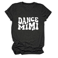 Detail of dark grey crew neck t-shirt with white DANCE MIMI print and heart graphic - Heather Gray (White Font)