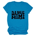 Detail of blue crew neck T-shirt featuring rolled cuffs and black DANCE MIMI heart print - Lake Blue (Black Font)