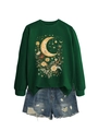 Detailed view of the dark green sweatshirt with moon and vintage floral embroidery - Dark Green
