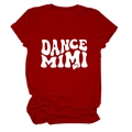 Close-up of red crew neck T-shirt with white DANCE MIMI lettering and heart graphic - Red (White Font)