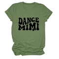 Detailed view of green crew neck t-shirt with black Dance Mimi logo and rolled sleeves - Olive Green (Black Font)