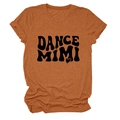 Detailed view of caramel crew neck T-shirt with black DANCE MIMI and heart print - Burnt Orange (Black Font)
