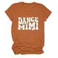 Detail of rust red crew neck T-shirt with vintage DANCE MIMI print and cotton texture - Burnt Orange (White Font)