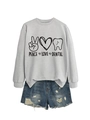 Flat lay of gray sweatshirt with Peace Love Dental print and ripped denim shorts - S / Grey (Black Font)