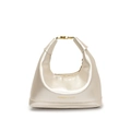 Retro champagne gold semi-circle crossbody bag with metallic finish and metal handle - White