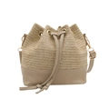 Borsa a secchiello in paglia intrecciata kaki con coulisse e tracolla in ecopelle - Cachi
