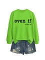Sweat vert néon à col rond avec imprimé et short en jean déchiré pour femmes - Vert Fluorescent (Police Noire)