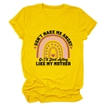 Detail of yellow cotton t-shirt featuring rainbow print and funny quote typography - S / Tops / Yellow (Black Text)