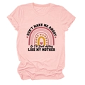 Detail of pink cotton T-shirt featuring rainbow print and funny typography slogan - S / Tops / Pink (Black Text)
