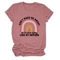Close-up of the rainbow graphic and funny quote print on a dusty pink cotton t-shirt - S / Tops / Rose Gold (Black Text)