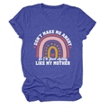 Detail of funny slogan print with rainbow and heart on women's cotton t-shirt - S / Tops / Retro Blue (White Text)